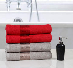 Fash Home International 500 Gsm | 100% Cotton Highly Absorbent Super Luxury Large Couple Bath Towel Set Combo Pack Of 4 (Maroon Red & Beige)