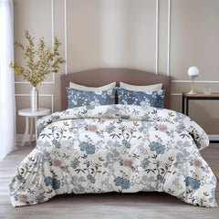 Queen Size Bedsheet With 2 Pillow Covers - 88 X 90 Inches, Dusty Blue & White | Soft Wrinkle Free & Breathable Bedsheets - Durable & Long Lasting Bedsheet