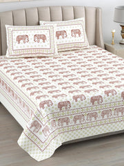 Jaipuri Cotton Double Bedsheet For Queen Size With 2 Pillow Cover (95 X 108 Inches) White & Red | Premium Cotton Material - Ideal For House, Hotel, Guest House