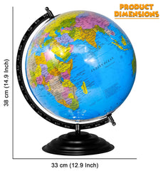 Globe For Kids, Stem Steam Educational World Globe Metal Base With Magnifying Glass For Kids & Students, Political Globe - 12 Inch (Blue) Pack Of 1