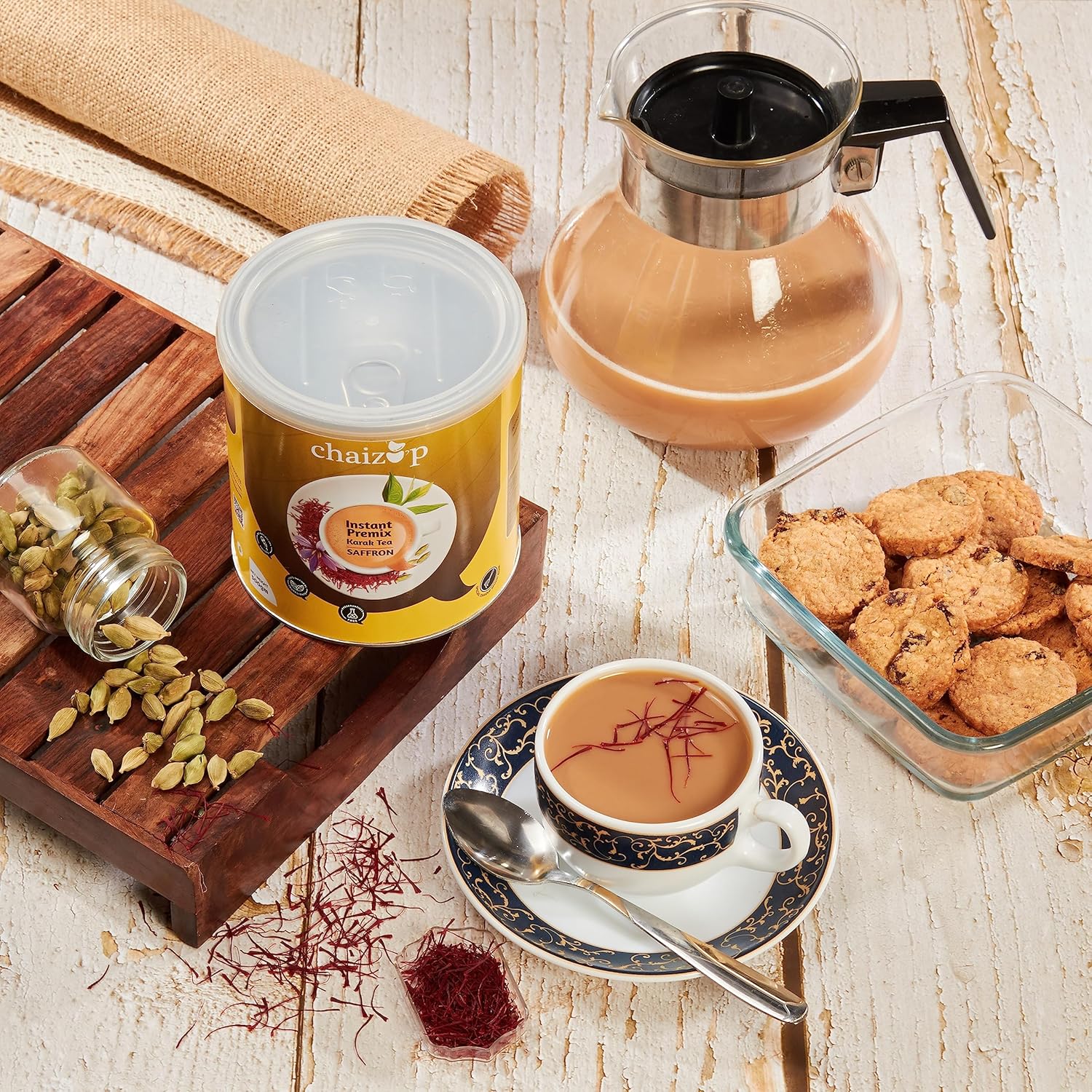 Chaizup Premium 1 Min Instant Saffron Tea Premix - 500gm Can, 17.6 Ounce | Instant Kesar Chai Powder - Just Add Hot Water | Low Caffeine Chaizup Premium 1 Min Instant Saffron Tea Premix - 500gm Can, 17.6 Ounce | Instant Kesar Chai Powder - Just Add Hot Water | Low Caffeine