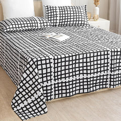 Cotton Flat Bedsheet With Two Pillow Covers | Soft & Breathable Bedsheet For Queen Size - 90 X 100 Inches, White & Black