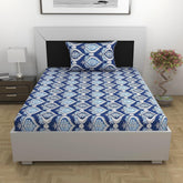 100% Cotton Single Bedsheet With 1 Matching Pillow Covers - 57 X 87 Inches, Blue & White | All Weather Comfort & Bedroom - Softness & Natural Breathability