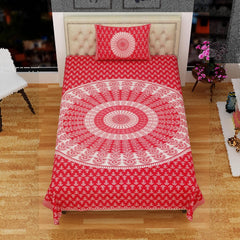 Traditional Jaipuri Single Bedsheet With 1 Pillow Cover - 56 X 86 Inches, Pink & White | Good Gifting Idea For Diwali | Skin Friendly Fabric With Vibrant Colors