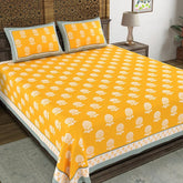 Hand Block Printed Cotton King Size Bedsheet With 2 Pillow Covers, 106 X 106 Inches, Yellow | 200 Thread Count-Good For Villas, Resorts, Guest Houses, & Daily Home Use