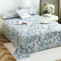 Bedsheet For Double Bed Cotton With 2 Pillow Covers, Grey & Blue - Queen Size 88 X 100 Inches | 190 Thread Count - Ideal For Festive Occasions