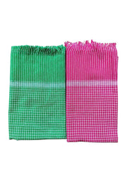 Checkered Cotton Bath Towels 1600 Gsm (Green, Pink, Navy, Burgundy & Orange) - Set Of 5