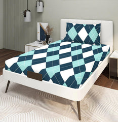 Glace Cotton Super Soft Bedsheets Single Bed Size (60 X 90 Inch) With 1 Pillow Cover | All Around Elastic Fitted Bedsheets, Green & White