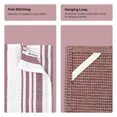 Indihaus Cotton Multi-Purpose Kitchen Hand Towels 250 Gsm | Waffle & Stripes Lunch, Dish Towel (Earthy Crimson)- Pack Of 4