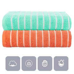 Casa Copenhagen Designed In Denmark Estatic Super Soft 2 Pieces 100% Cotton Large Bath Towel 525 Gsm - Aqua Blue & Orange