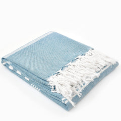 210 TC Double Bedsheet With Two Pillow Cover - Queen Size 90 X 100 Inches, White & Sky Blue | Handloom Cotton Bedsheets For Double Bed | All Season Comfort