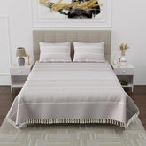 100% Cotton Double Bedsheet With Two Pillow Cover - Queen Size 90 X 100 Inches, Cream & White | Handloom Cotton Bedsheets For Double Bed | All Season Comfort