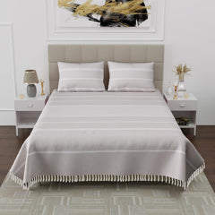 100% Cotton Double Bedsheet With Two Pillow Cover - Queen Size 90 X 100 Inches, Cream & White | Handloom Cotton Bedsheets For Double Bed | All Season Comfort