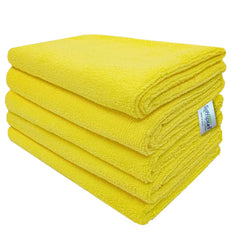 Softspun Microfiber Cleaning Cloths Towel Set 340 Gsm | Highly Absorbent Lint & Streak Free Multi-Purpose Wash Cloth For Kitchen Car Window Stainless Steel Silverware Pack Of 5 (Yellow)