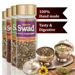 Panjon Swad Mukhwas Roasted Saunf, Imli Ram Ladoo, Royal Fresh Mix, Khatta Meetha Aam Papad 440gm, (110gm *4 Bottles)
