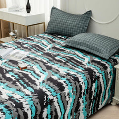 Bedsheets For Double Bed With 2 Pillow Cover - 92 X 98 Inches, Grey & Black | Satin Finish Microfiber Queen Size Bedsheet | Skin Friendly & Breathable Fabric