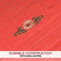Kuber Industries Cotton Bath Towel 1000 Gsm | Workout Gym Napkins Bath Towel For Men & Woman Embroidery Silky Velvet Towel -Orange (Pack Of 2)