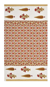Easygoods Waffle Bath Towel Beautiful Pure Cotton Hand Block Printed Soft Water Absorbent Floral Printed Towels 250 Gsm (Carrot Red)