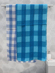 Athom Trendz Living Eco Saviour Premium Cotton Bath Towel 400 Gsm Blue Checkers & S Blue Big Checks- Pack Of 2
