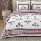 1 Queen Size Bedsheet For Double Bed With 2 Pillow Covers (90 X 108 Inches) Cream & Maroon | Beautiful Printed Designs - Breathable 100% Cotton Bedsheet Comfortable