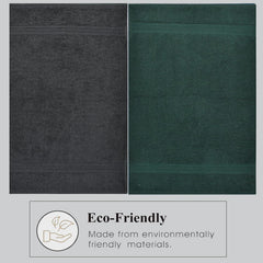 Fresh From Loom Luxury Fur Collection Hand Towel 500 Gsm Napkins Cotton High Absorbency Double Stitched Size (Blackish Grey & Dark Green) - Set Of 4