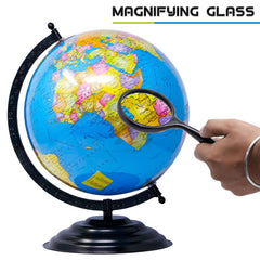 Globe For Kids, Stem Steam Educational World Globe With Magnifying Glass For Kids, Office, Students - 10 Inch (Blue) Political Globe, Pack Of 1