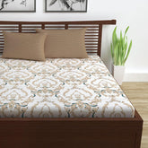 Super Soft 100% Cotton Bedsheet For Queen Size With 2 Pillow Covers | 87 X 100 Inches, White & Beige - Perfect For Home Decor & Gifts | 144 Thread Count