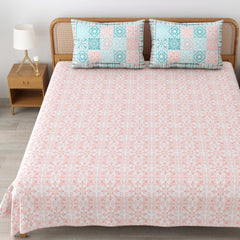 Sanskriti Bedsheet For Double Bed King Size With 2 Pillow Cover - 90 X 108 Inches, Pink & White | Soft, Durable & Stylish | Breathable & Skin-Friendly