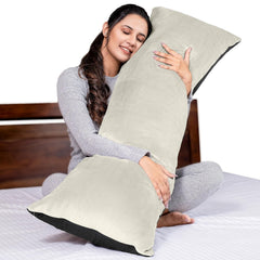 Microfiber Body Side Pillow For Sleeping For Pregnancy, Black & Cream - 53 X16 Inches | Long Cuddle Pillow For Hugging, Relaxing, Washable, Premium Velvet Outer Cover With Zip, Adjustable
