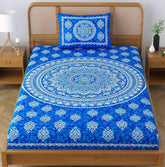 Single Bedsheet With 1 Pillow Covers - 54 X 84 Inches, Blue | Long Lasting & Soft 120 Thread Count Bedsheet | Traditional Jaipuri Printed Bedsheet