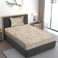 Floral Printed Single Bedsheet Size With 1 Pillow Cover - 60 X 90 Inches, Multicolor | Cotton Wrinkle Free Soft, Breathable | Durable & Long-Lasting