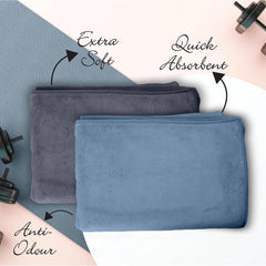 Housse Microfiber Hand Towel 400 Gsm | Premium Quality Towels Ultra Absorbent & Anti-Bacterial For Gym (Steel Grey & Indian Teal) - Pack Of 2