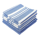 Indihaus Cotton Multi-Purpose Kitchen Hand Towels 370 Gsm | Waffle & Stripes Lunch, Dish Towel (Blue)- Pack Of 6
