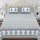 100% Cotton King Size Bedsheet For Double Bed With 2 Pillow Cover - 108 X 108 Inches, Grey & Blue | Extra Soft & Wrinkle Free | Perfect Gifting Wedding, Housewarming Or Festival