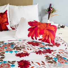Printed Cotton Bedsheet For King Size With 2 Pillow Cover | 108 X 108 Inches, White & Red | Wrinkle Free Soft Perfect For Everyday Use