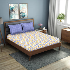Bedsheet For Double Bed With 2 Pillow Cover - 90 X 100 Inches, Lavender & Yellow | Super Soft Queen Size Bedsheet For Diwali Gifting