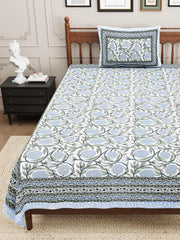 Cotton Single Bedsheet For Single Bed With 1 Pillow Cover - 60 X 90 Inches, Blue | 240 Thread Count - Breathable & Lightweight | Perfect For All-Season Use