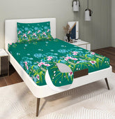 1 Single Bedsheet With 1 Pillow Cover - 48 X 72 X 8 Inches, Dark Green | All Around Elastic Fitted Bedsheets | Hand Wash Or Machine Wash Warm