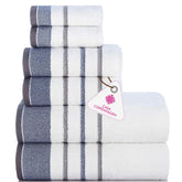 Casa Copenhagen Egyptian Design 2 Bath + 2 Hand & 2 Face Towels 1800 Gsm | He & She Super Soft Collection 100% Cotton 6 Piece Towel Set - Dark Grey & Blue