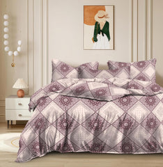Double Bed King Size Bedsheet With 2 Pillow Cover - 72 X 72 Inches, Mauve | Cotton Elastic Fitted Printed Bedsheet | Ideal For Home Decor, Hotel, Guest House