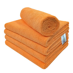 Softspun Microfiber Cleaning Cloths Towel Set 450 Gsm | Highly Absorbent Lint & Streak Free Multi-Purpose Wash Cloth For Kitchen Car Window Stainless Steel Silverware Pack Of 5 (Orange)