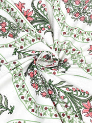 Jaipuri Bedsheet For Double Bed With 2 Pillow Covers - 90 X 108 Inches, Green & Pink | Pure Cotton Bedsheet King Size Bed | Soft & Breathable Fabric