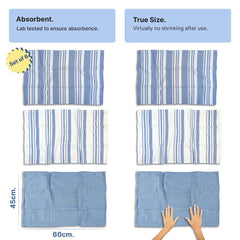 Indihaus Cotton Multi-Purpose Kitchen Hand Towels 370 Gsm | Waffle & Stripes Lunch, Dish Towel (Blue)- Pack Of 6
