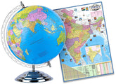 Educational Globe - 13 Inch Height Metal Base + India Political Map (70 X 100 Cm) - Home & Office Decor, World Globe For Gifting & Kids Learning