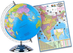 Educational Globe - 15 Inch Height Metal Base + India Political Map (70 X 100 Cm) - Home & Office Decor, World Globe For Gifting & Kids Learning