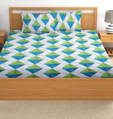 Printed King Size Bedsheet With 2 Matching Pillow Covers - 90 X 90 Inches, White & Green | Durable & Long-Lasting | Naturally Soft, Breathable, & Skin-Friendly