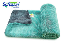 Softspun Microfiber Cloth Towel 400 Gsm | Extra Thick Microfiber Cleaning Cloths Perfect For Bike, Auto, Cars Both Interior & Exterior (Grey & Aqua Blue)- Pack Of 1