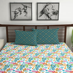 Soft Cotton Double Bedsheet With 2 Pillow Covers | 87 X 100 Inches, Multicolor - Soft & Breathable Fabric | Comfortable For Daily Use