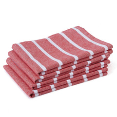 Encasa Xo Kitchen Cooking Cloth 340 Gsm | Cotton Hand Towel For Drying Dishes Highly Absorbent Cleaning & Quick Drying Of Plates | Roma Red Stripes (Set Of 4)