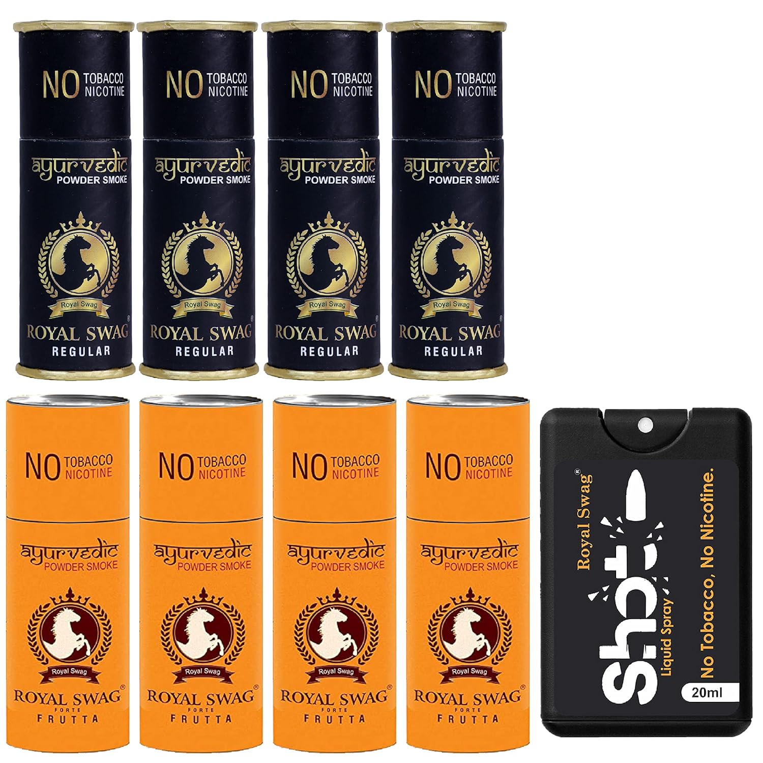 Royal Swag Ayurvedic & Herbal Cigarettes Regular Flavour & Frutta Flavour 20 Sticks Each With 20ml Shot Anti Addiction Spray - (40 Sticks) Royal Swag Ayurvedic & Herbal Cigarettes Regular Flavour & Frutta Flavour 20 Sticks Each With 20ml Shot Anti Addiction Spray - (40 Sticks)
